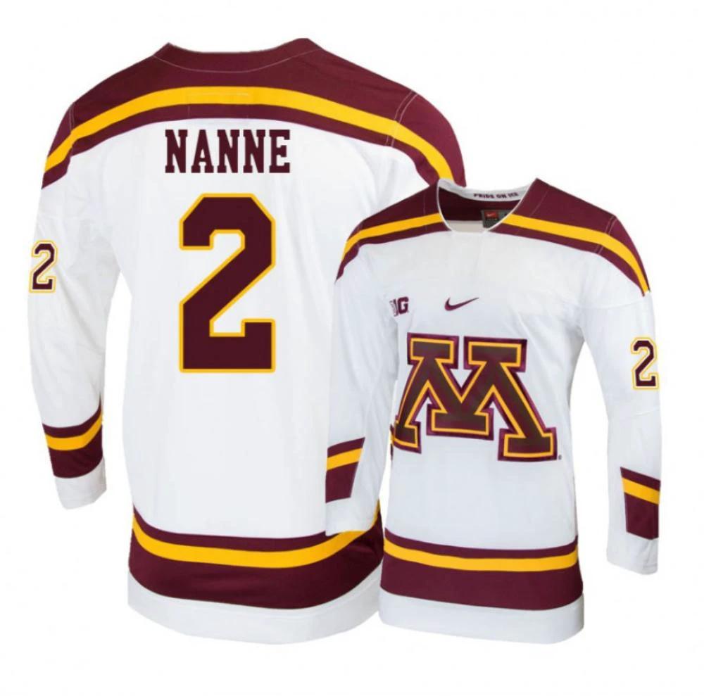 Men's Minnesota Golden Gophers #2 Tyler Nanne Hockey All Stitched White Jersey by Hockey David