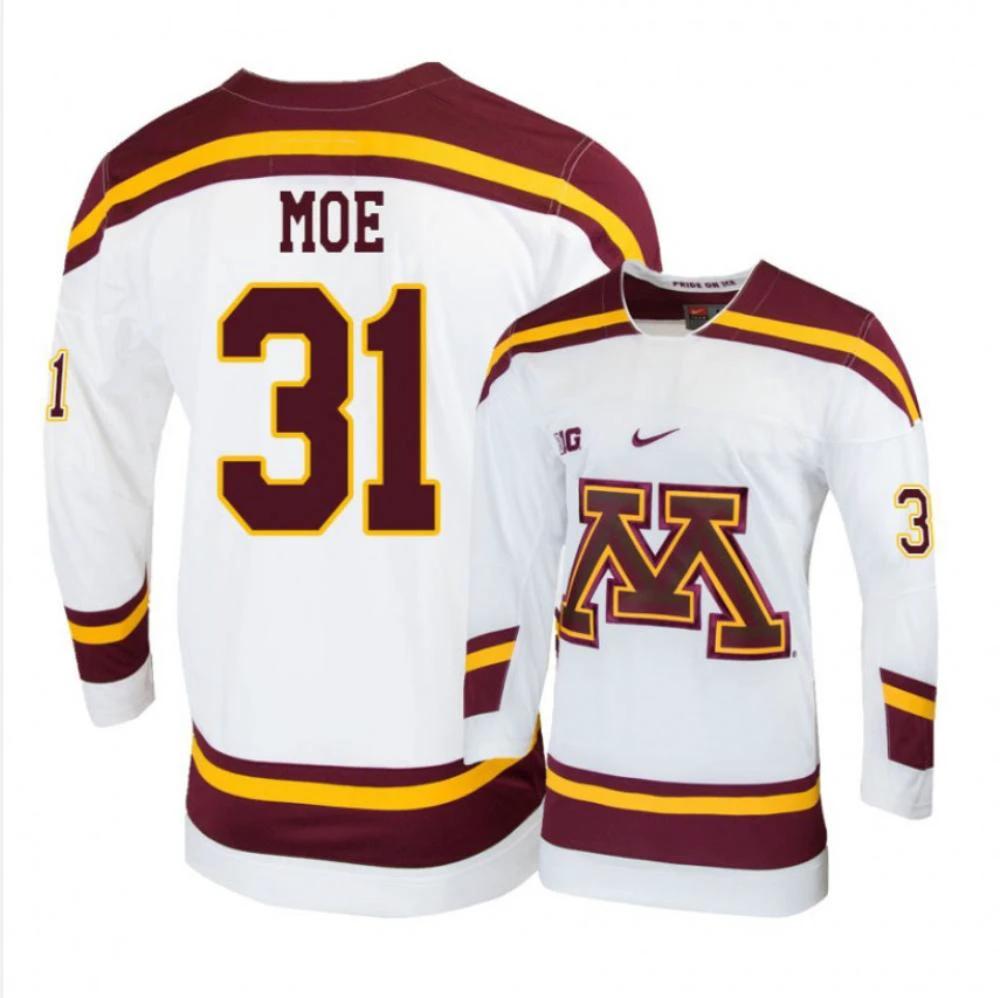 Men's Minnesota Golden Gophers #31 Jared Moe Hockey All Stitched White Jersey (Copy) by Hockey David