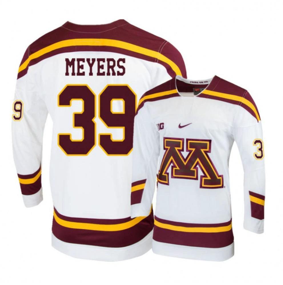 Men's Minnesota Golden Gophers #39 Ben Meyers Hockey All Stitched White Jersey by Hockey David