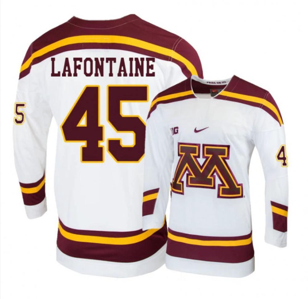 Men's Minnesota Golden Gophers #45 Jack LaFontaine Hockey Stitched White Jersey by Hockey David