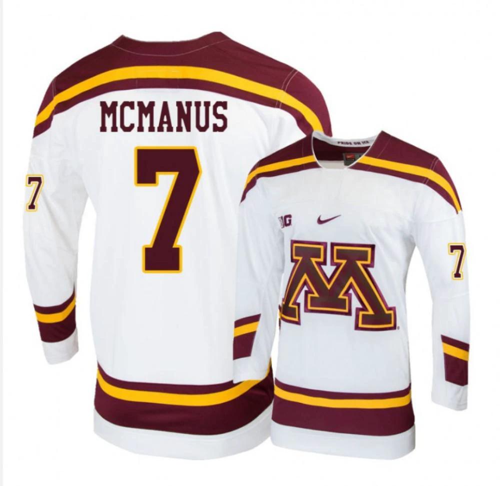 Men's Minnesota Golden Gophers #7 Brannon McManus Hockey Stitched White Jersey by Hockey David