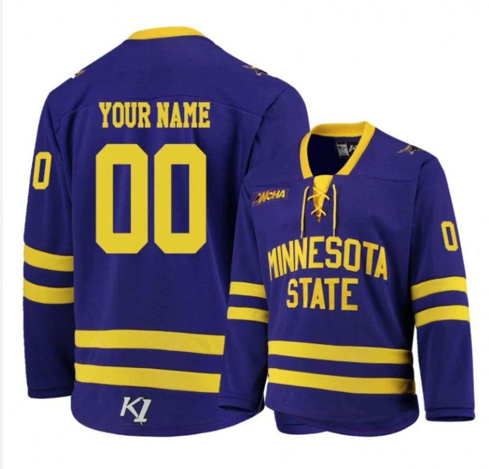 Men's Minnesota State University Mankato Custom Hockey Stitched Purple Jersey by Hockey David