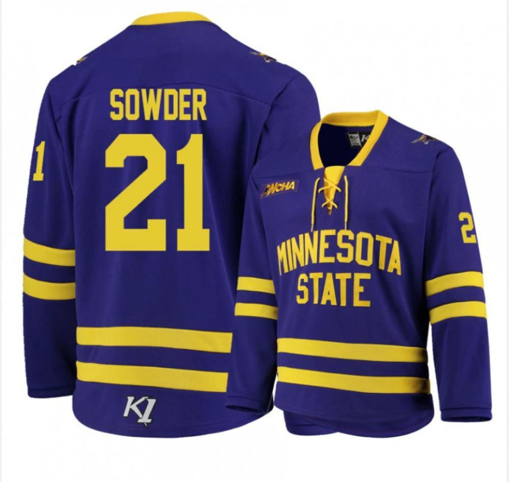 Men's Minnesota State University Mankato #21 L. Sowder Hockey Stitched Jersey by Hockey David