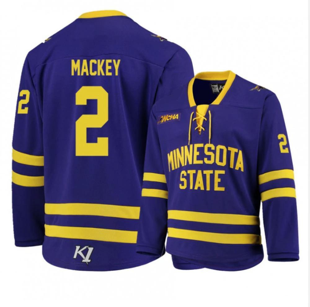 Men's Minnesota State University Mankato #2 Connor Mackey Hockey Stitched Jersey by Hockey David