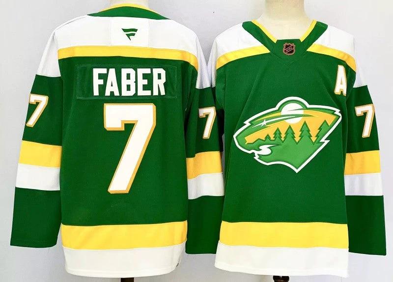 Men's Minnesota Wild #7 Brock Faber Jersey Stitched by Hockey David