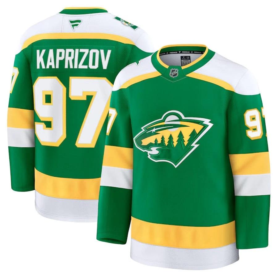 Men's Minnesota Wild #97 Kirill Kaprizov Alternate Premium Jersey Green by Hockey David