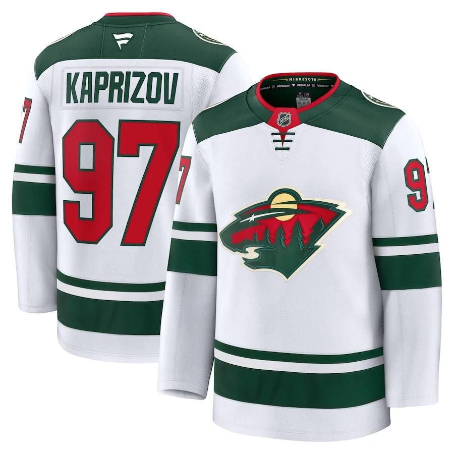 Men's Minnesota Wild #97 Kirill Kaprizov Away Premium Jersey White by Hockey David