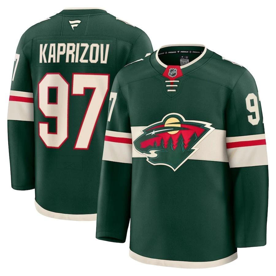 Men's Minnesota Wild #97 Kirill Kaprizov Home Premium Jersey Green by Hockey David