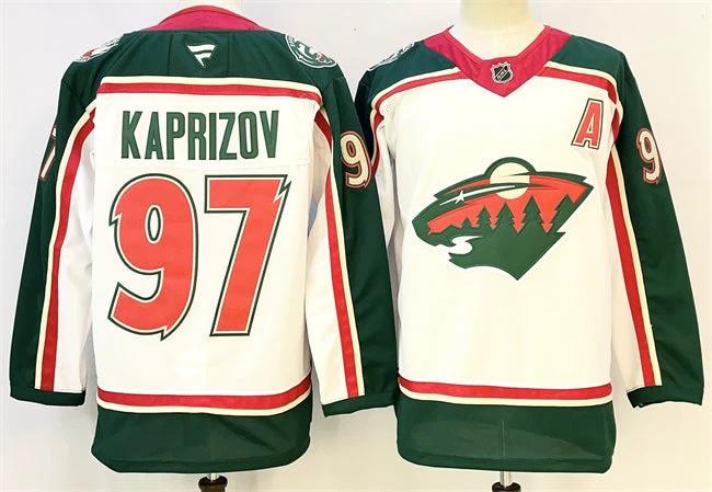 Men's Minnesota Wild #97 Kirill Kaprizov White 2025 With A Patch 25th Anniversary Stitched Hockey Jersey by Hockey David