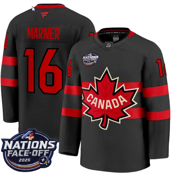 Men's Mitch Marner Jersey #16 Canada 4 Nations Face-Off 2025 Stitched Black by Hockey David