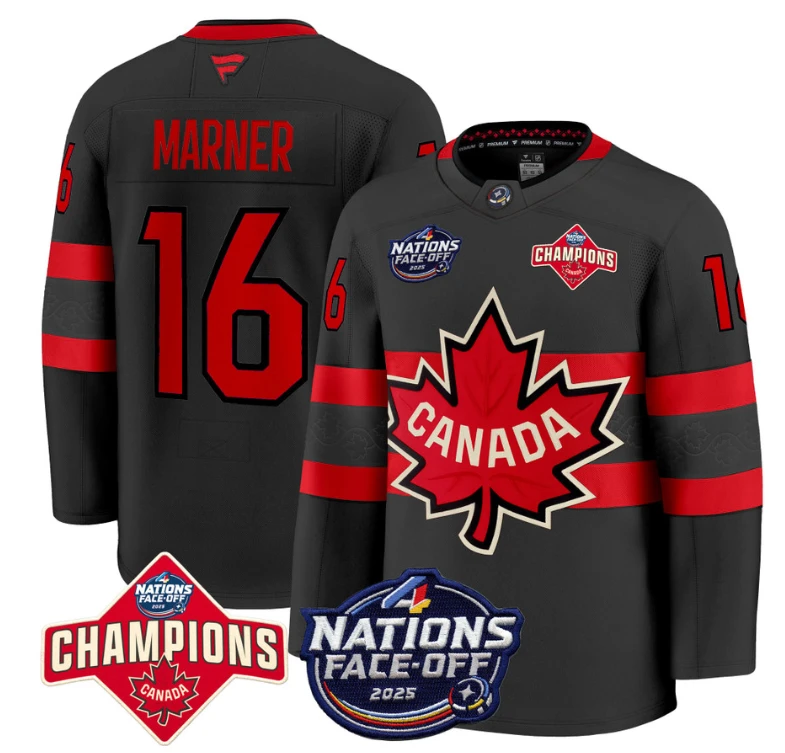 Men's Mitch Marner Jersey #67 Canada 4 Nations Face-Off 2025 Champions Black by Hockey David