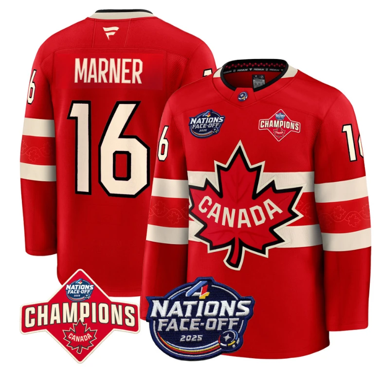 Men's Mitch Marner Jersey #67 Canada 4 Nations Face-Off 2025 Champions Patch Red by Hockey David