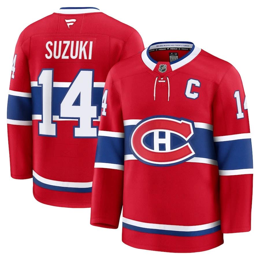 Men's Montreal Canadiens #14 Nick Suzuki Home Premium Jersey Red by Hockey David