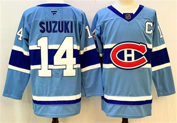 Men's Montreal Canadiens #14 Nick Suzuki Jersey Blue 2023-24 Reverse Retro Stitched by Hockey David