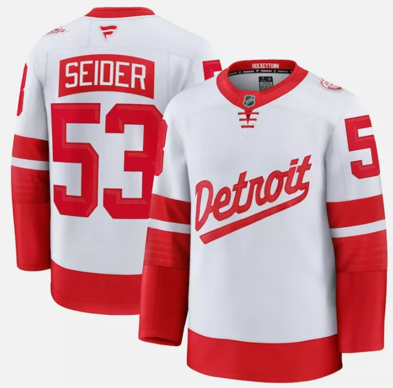 Men's Moritz Seider Jersey #53 Detroit Red Wings White 2025 Stadium Stitched by Hockey David