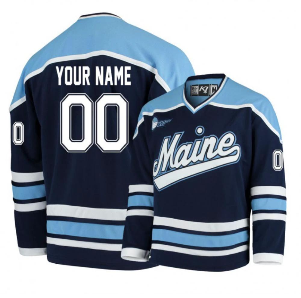 Men's NCAA 2024 Champions Maine Black Bears Navy Blue Custom Hockey Jersey by Hockey David