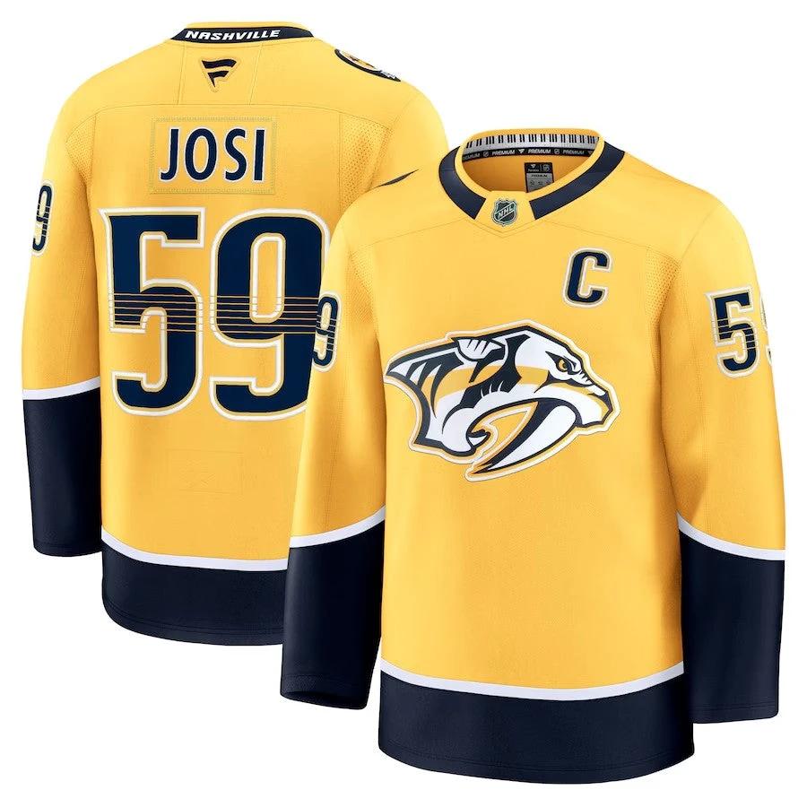 Men's Nashville Predators #59 Roman Josi Home Premium Jersey Yellow by Hockey David