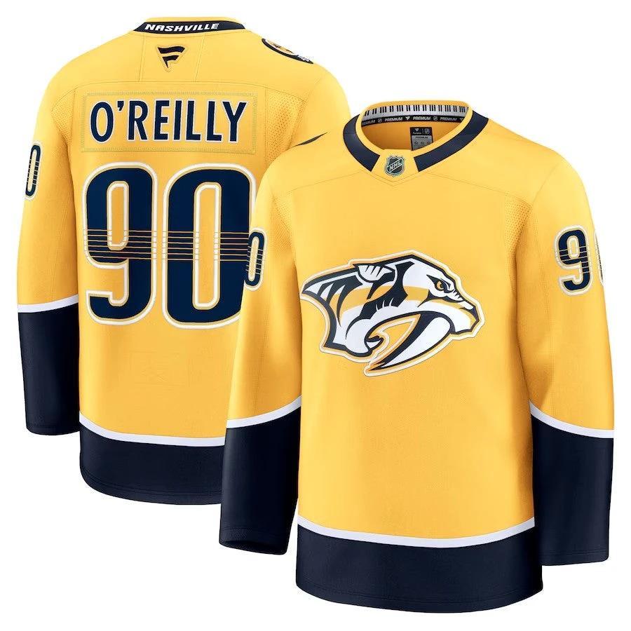 Men's Nashville Predators #90 Ryan O'Reilly Home Premium Jersey Yellow by Hockey David