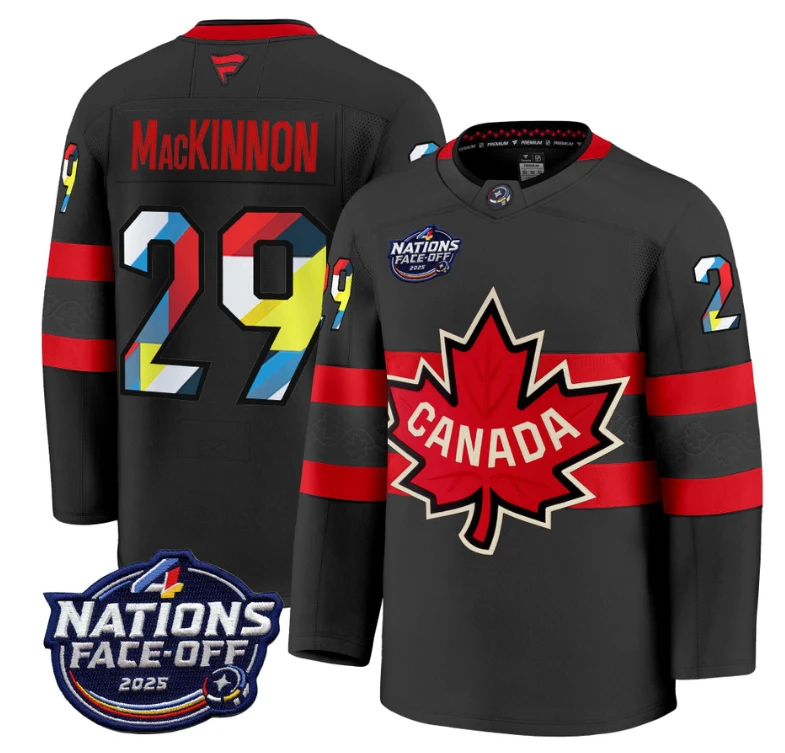 Men's Nathan MacKinnon Jersey #29 Canada 4 Nations Face-Off 2025 V2 Black by Hockey David