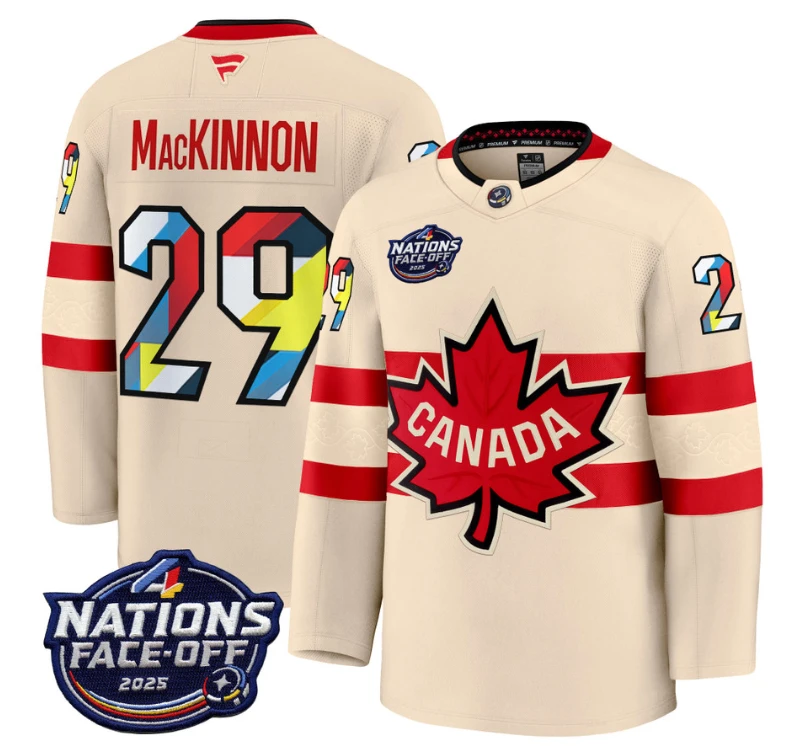 Men's Nathan MacKinnon Jersey #29 Canada 4 Nations Face-Off 2025 V2 Cream by Hockey David