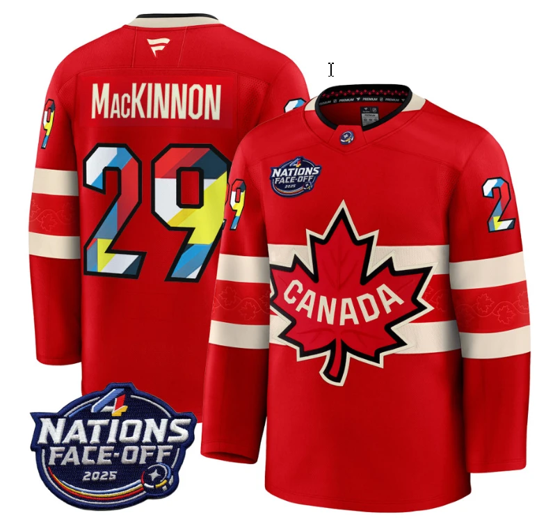 Men's Nathan MacKinnon Jersey #29 Canada 4 Nations Face-Off 2025 V2 Stitched Red by Hockey David