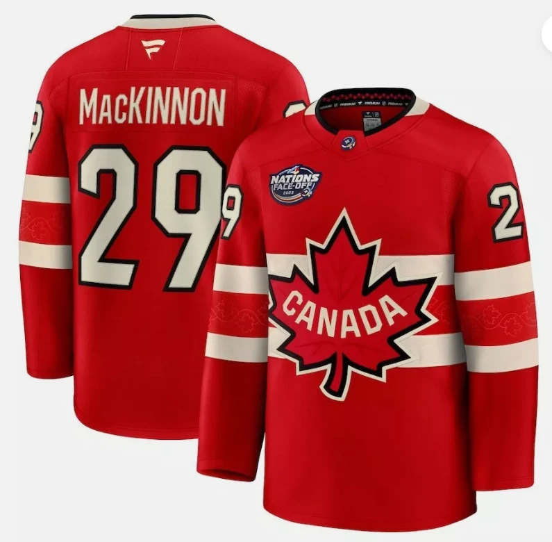 Men's Nathan MacKinnon Jersey #29 Red 2025 4 Nations Face-Off Stitched by Hockey David