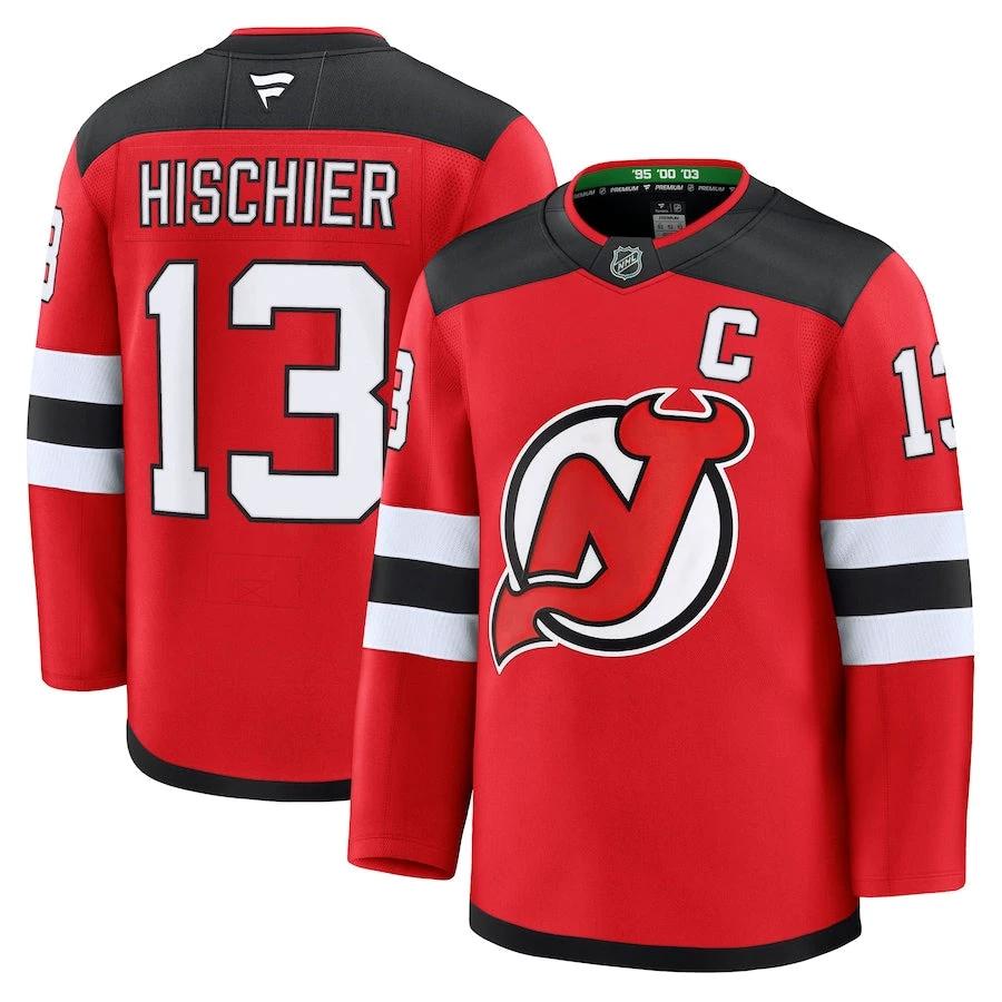 Men's New Jersey Devils #13 Nico Hischier Home Premium Jersey Red by Hockey David