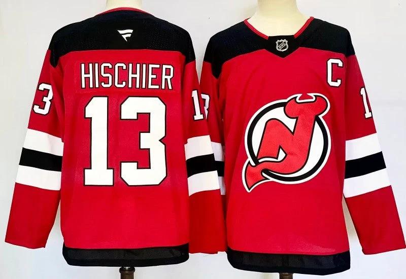 Men's New Jersey Devils #13 Nico Hischier Jersey Stitched Red by Hockey David