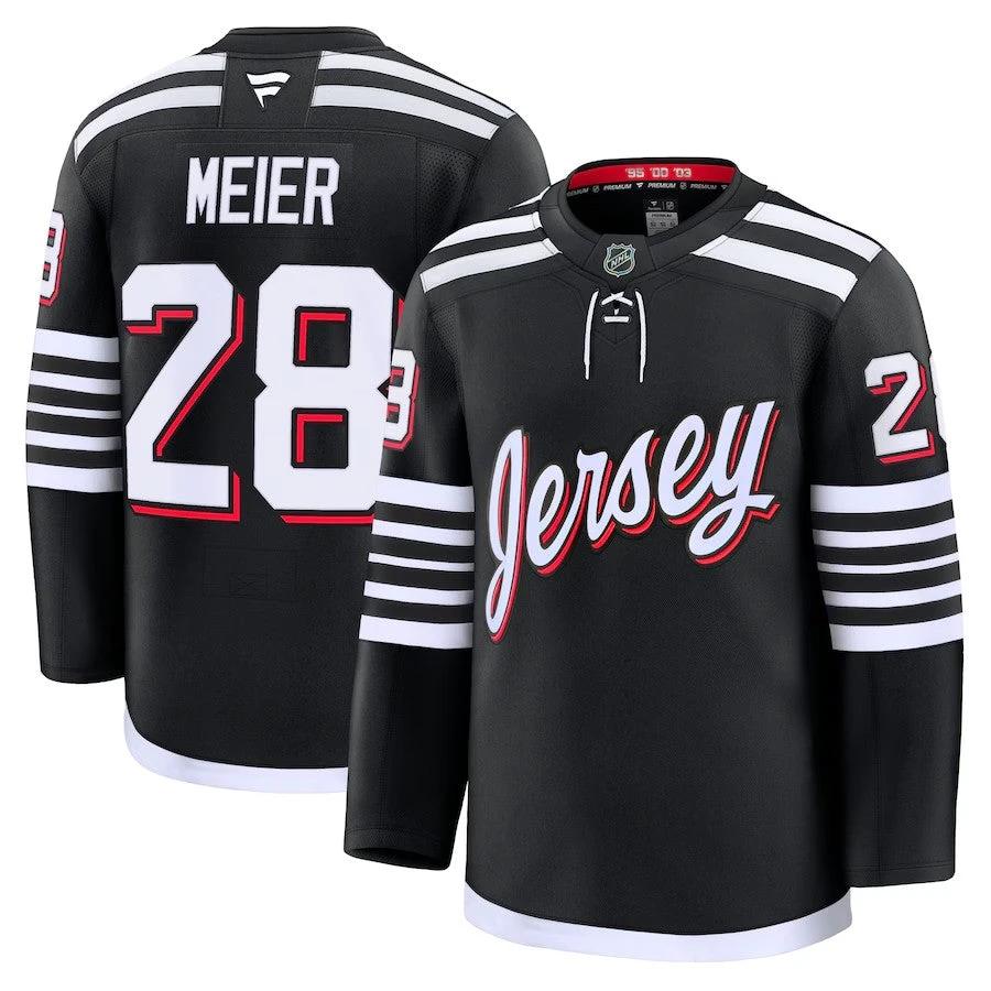 Men's New Jersey Devils #28 Timo Meier Alternate Premium Jersey Black by Hockey David