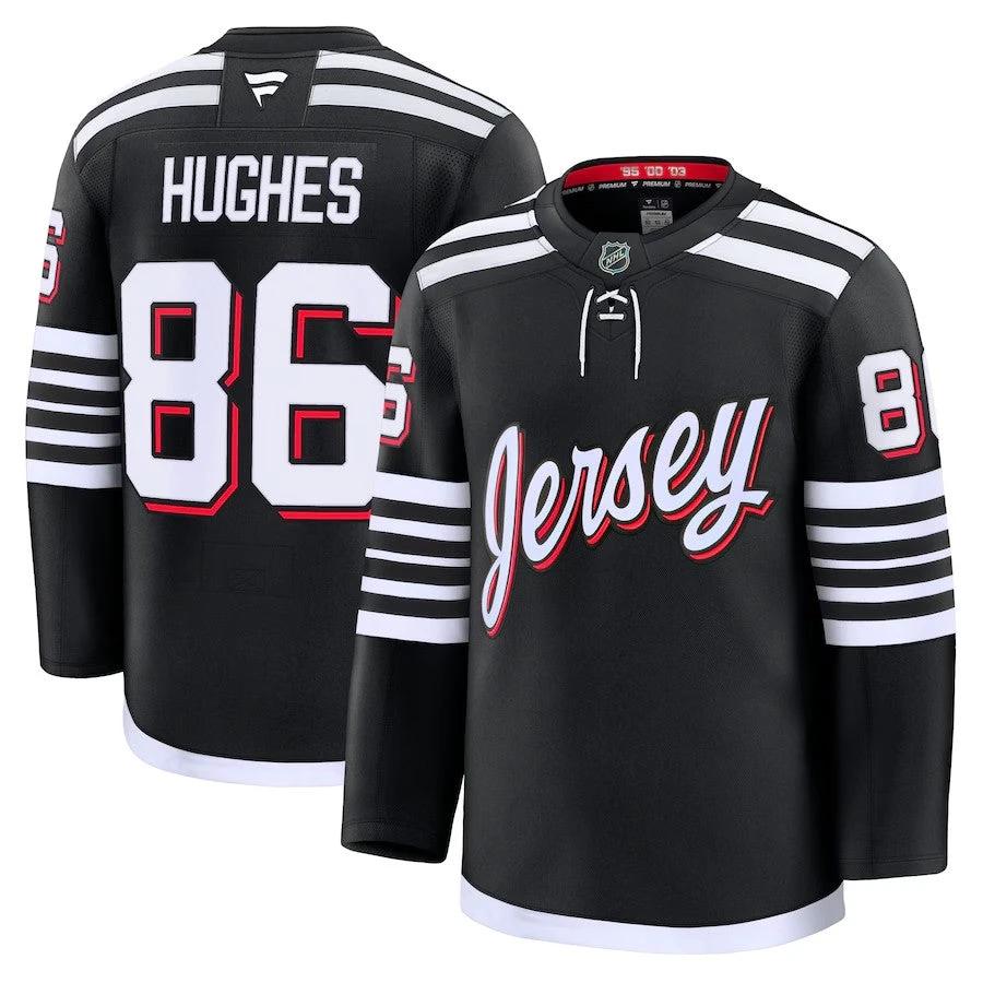 Men's New Jersey Devils #86 Jack Hughes Alternate Premium Jersey Black by Hockey David