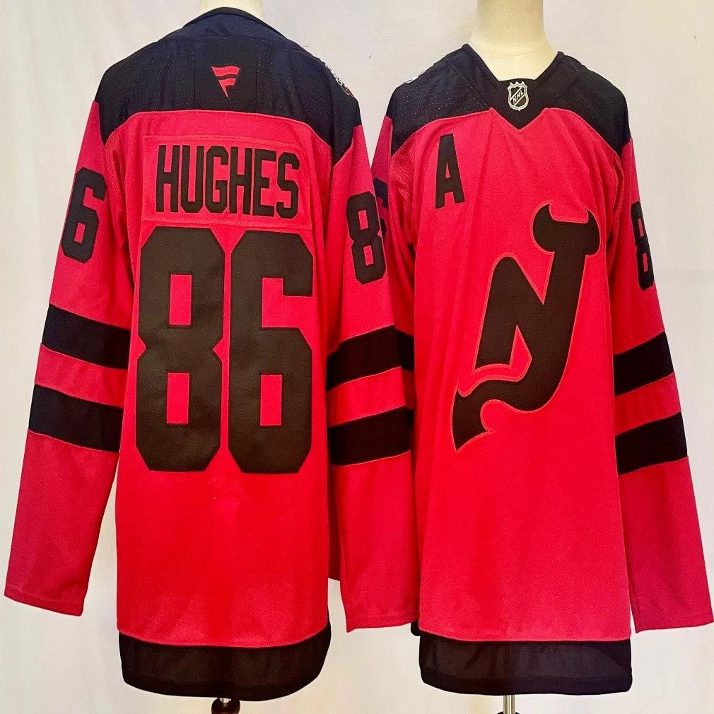 Men's New Jersey Devils #86 Jack Hughes Jersey Stitched Red by Hockey David