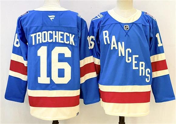 Men's New York Rangers #16 Vincent Trocheck Jersey Blue 2025 Stitched by Hockey David