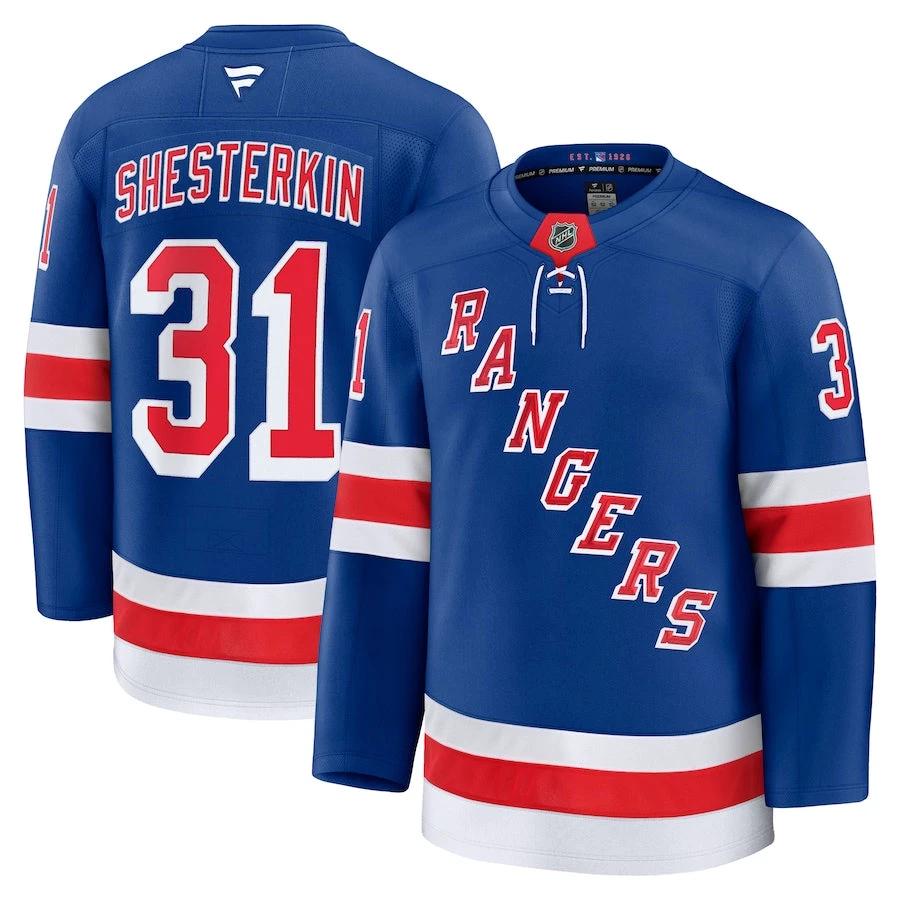 Men's New York Rangers #31 Igor Shesterkin Home Premium Jersey Blue by Hockey David