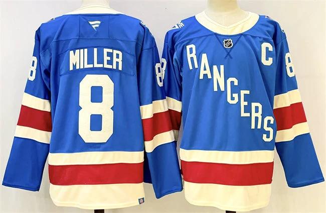 Men's New York Rangers #8 JT Miller Blue 2025 With C Patch Stitched Hockey Jersey by Hockey David