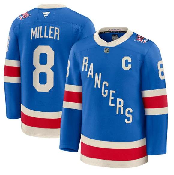 Men's New York Rangers #8 JT Miller Jersey Blue Centennial With C Patch Stitched by Hockey David