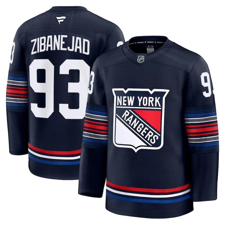 Men's New York Rangers #93 Mika Zibanejad Alternate Premium Jersey Navy by Hockey David