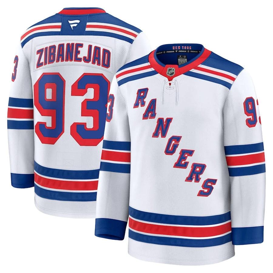 Men's New York Rangers #93 Mika Zibanejad Away Premium Jersey White by Hockey David