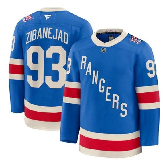 Men's New York Rangers #93 Mika Zibanejad Jersey Blue Centennial Stitched by Hockey David