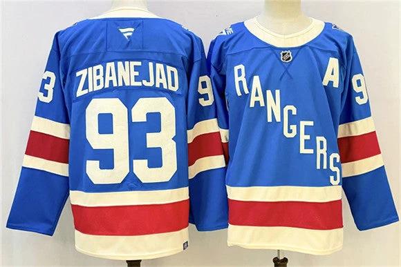 Men's New York Rangers #93 Mika Zibanejad Jersey Blue With A Patch Stitched by Hockey David