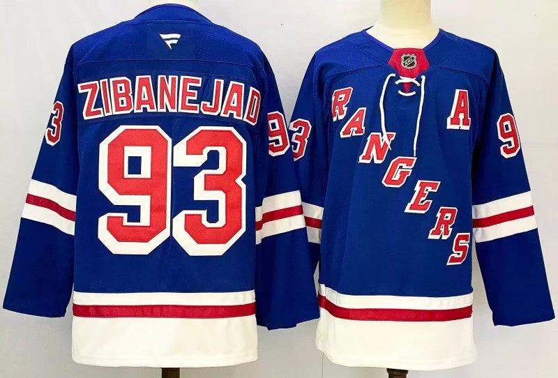 Men's New York Rangers #93 Mika Zibanejad Jersey Stitched by Hockey David