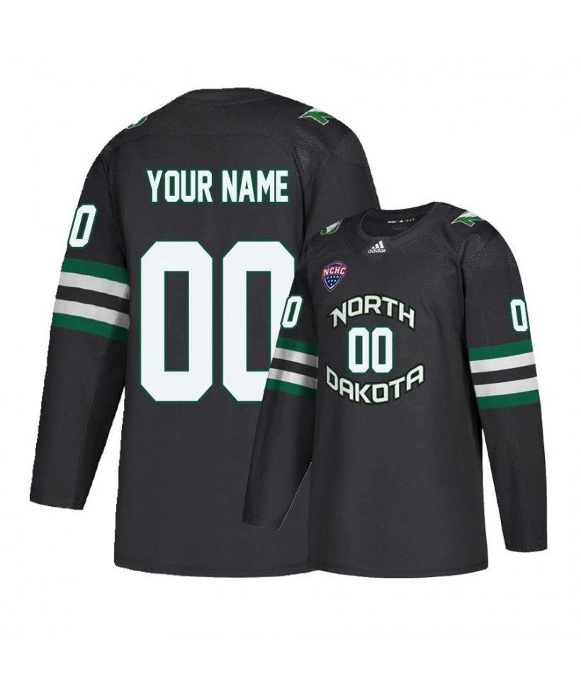 Men's North Dakota Fighting Hawks Black Custom Hockey Jersey by Hockey David