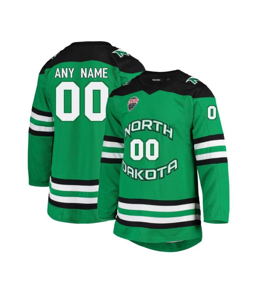 Men's North Dakota Fighting Hawks Custom Kelly Green Hockey Jersey by Hockey David