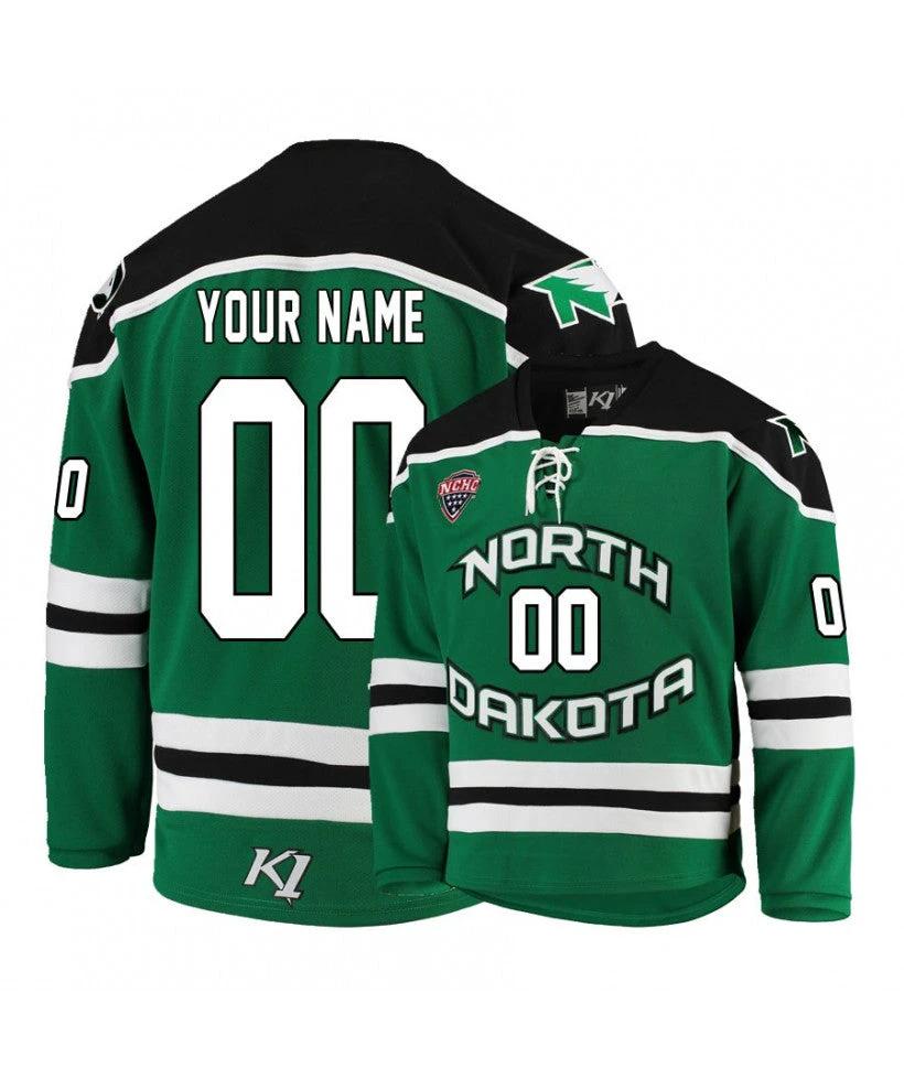 Men's North Dakota Fighting Hawks Green Custom Hockey Jersey by Hockey David
