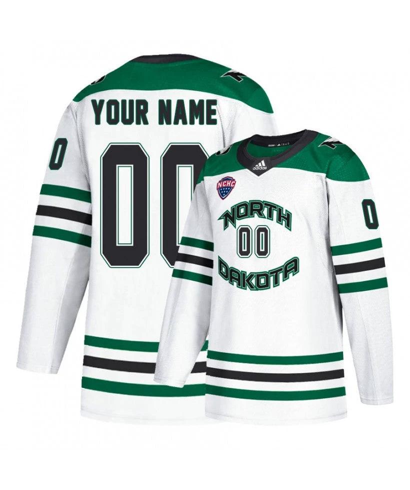 Men's North Dakota Fighting Hawks White Custom Hockey Jersey by Hockey David