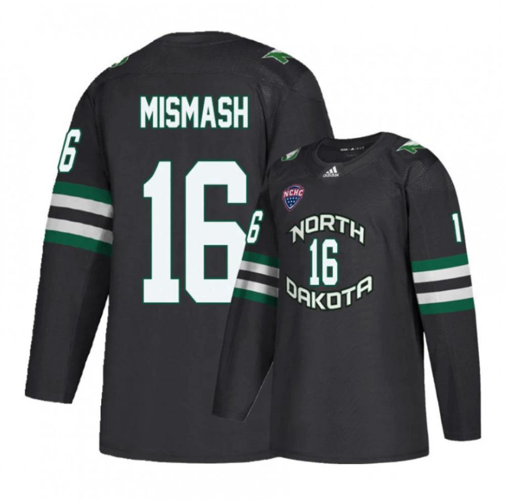 Men's North Dakota Fighting Hawks #16 Grant Mismash Hockey Stitched Black Jersey by Hockey David