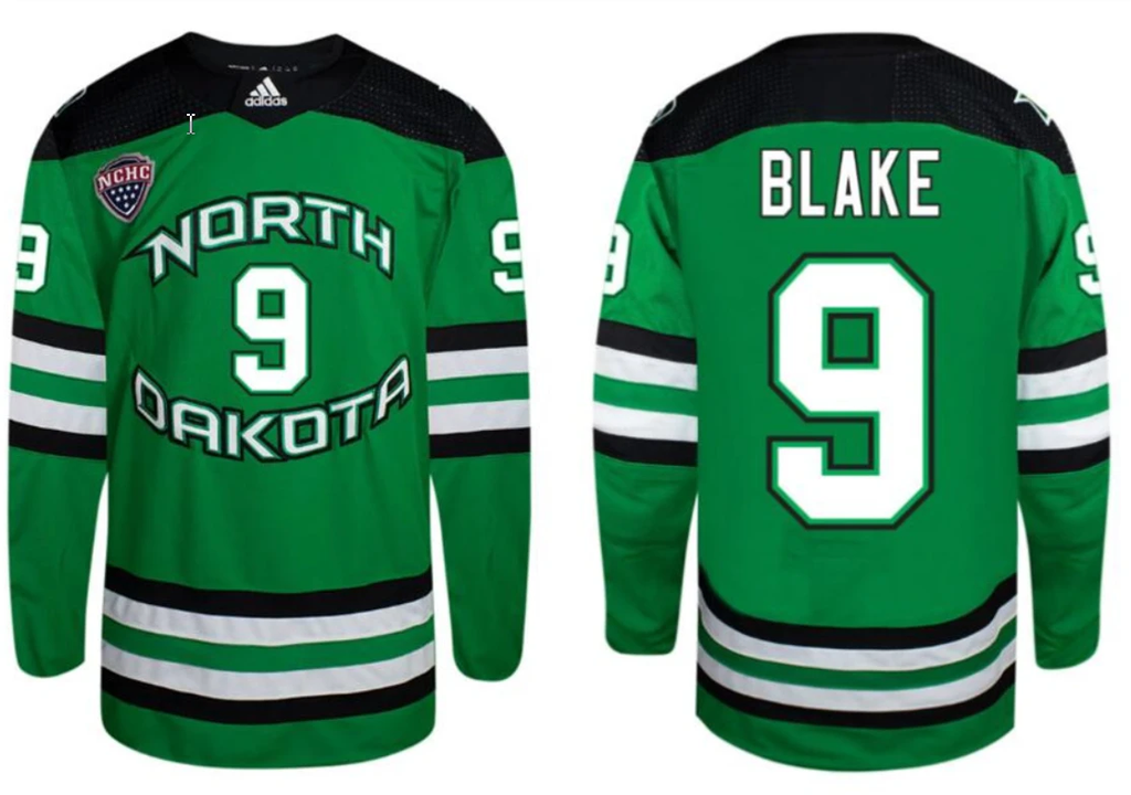 Men's North Dakota Fighting Hawks #9 Jackson Blake Green Stitched Jersey by Hockey David