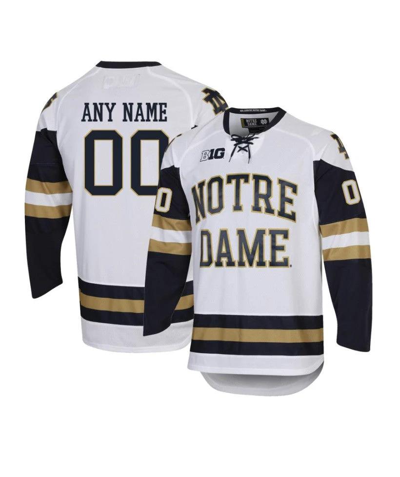 Men's Notre Dame Fighting Irish Custom White Hockey Jersey by Hockey David