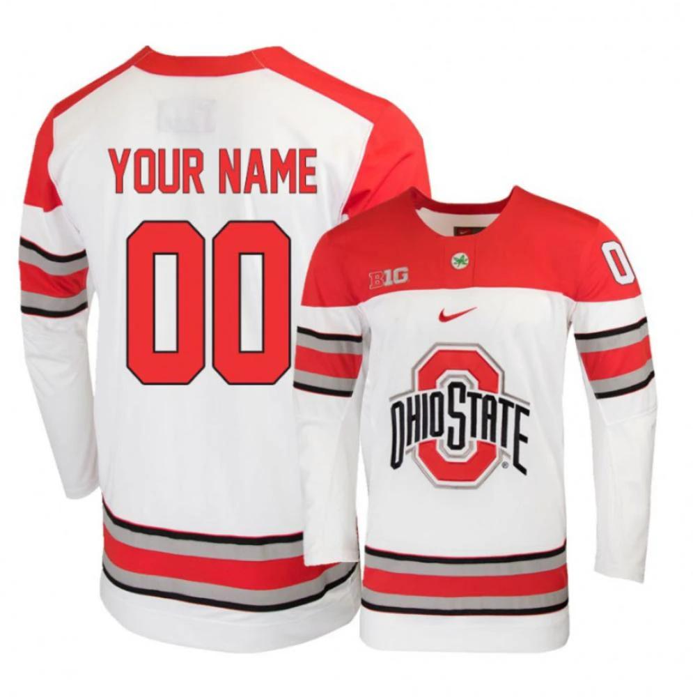 Men's Ohio State Buckeyes Custom Jersey College Hockey All Stitched White by Hockey David