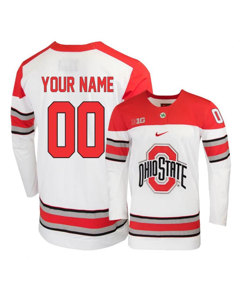 Men's Ohio State Buckeyes White Custom Hockey Jersey by Hockey David
