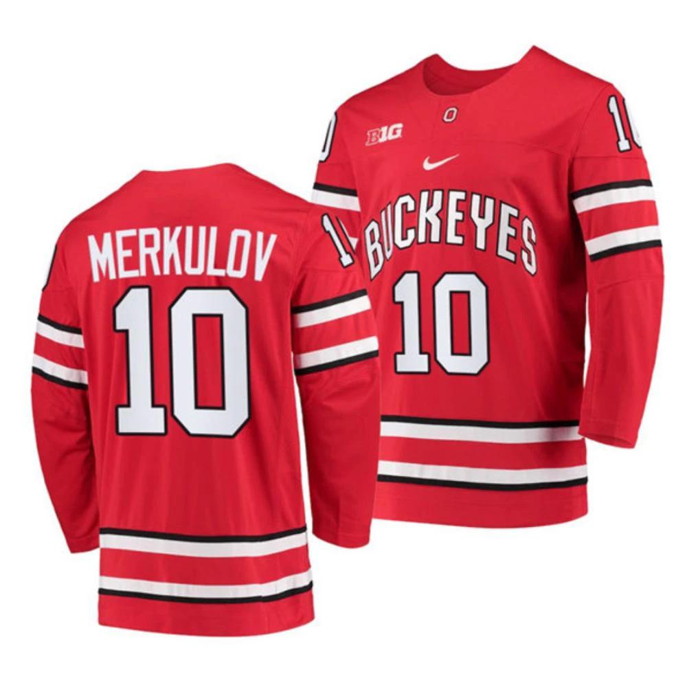 Men's Ohio State Buckeyes #10 G. Merkulov College Hockey Stitched Jersey Red by Hockey David
